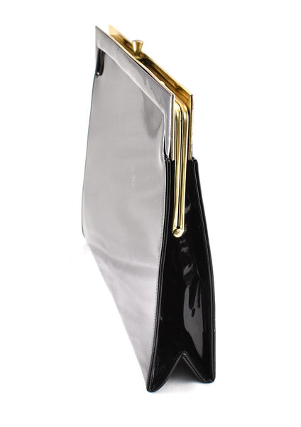 1950s Vintage Large Black Patent Clutch Cats Like Us