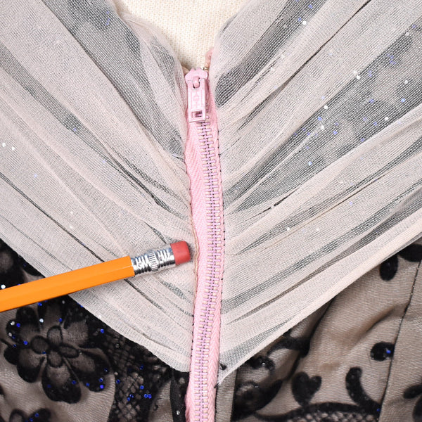 1950s Vintage Peach & Blk Flocked Dress Cats Like Us