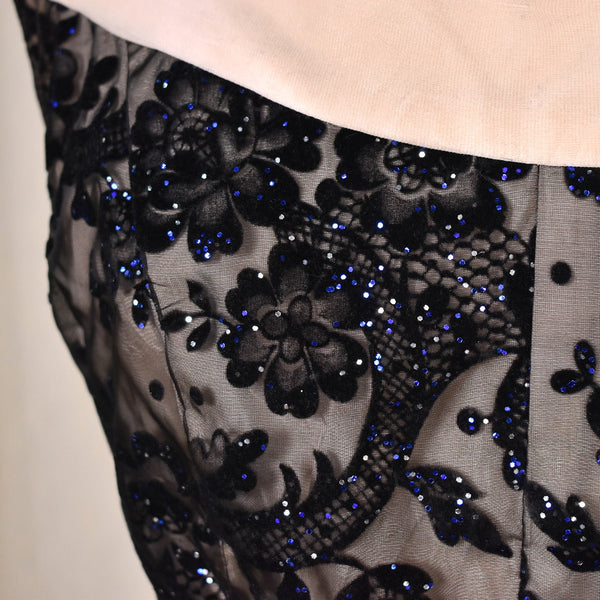 1950s Vintage Peach & Blk Flocked Dress Cats Like Us