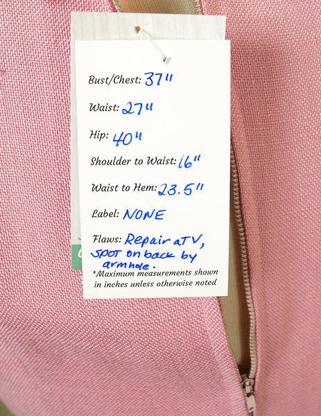1950s Vintage Pink Linen Trim Dress Cats Like Us