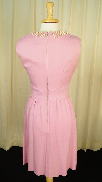1950s Vintage Pink Linen Trim Dress Cats Like Us
