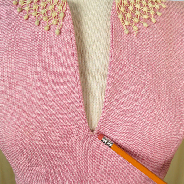 1950s Vintage Pink Linen Trim Dress Cats Like Us