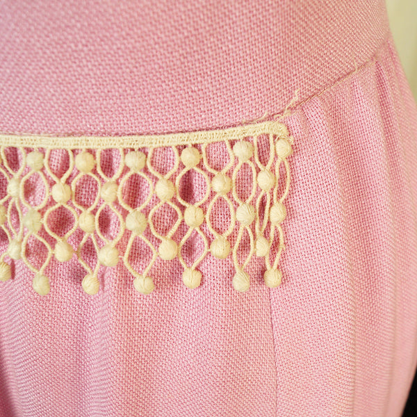1950s Vintage Pink Linen Trim Dress Cats Like Us