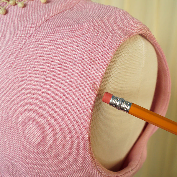 1950s Vintage Pink Linen Trim Dress Cats Like Us