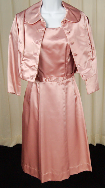 1950s Vintage Pink Satin Dress Suit Cats Like Us