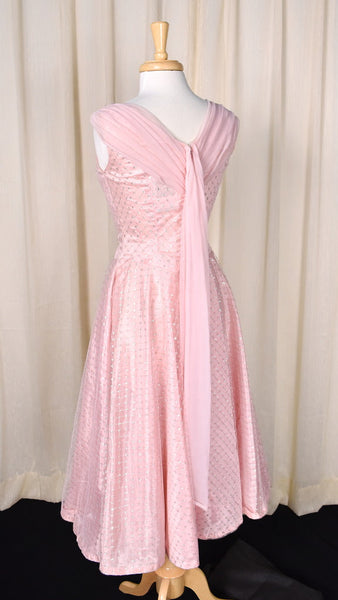 1950s Vintage Pink & Silver Party Dress Cats Like Us