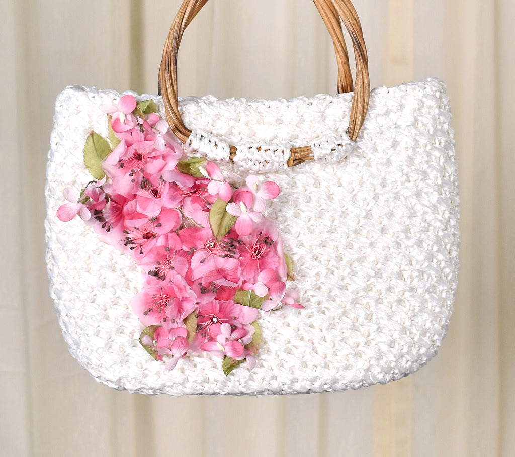 Vintage raffia popular flower handbag