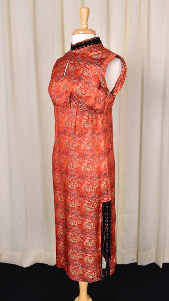 1950s Vintage Red Asian Village Print Dress Cats Like Us