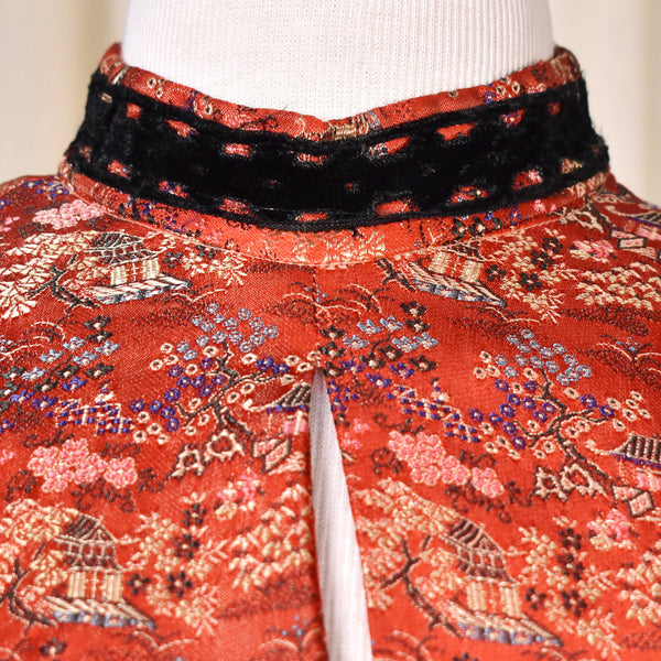 1950s Vintage Red Asian Village Print Dress Cats Like Us