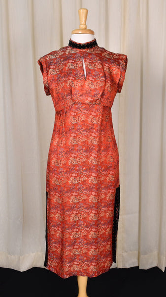 1950s Vintage Red Asian Village Print Dress Cats Like Us