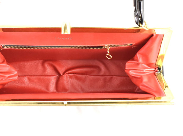 1950s Vintage Red Lined Patent Handbag Cats Like Us