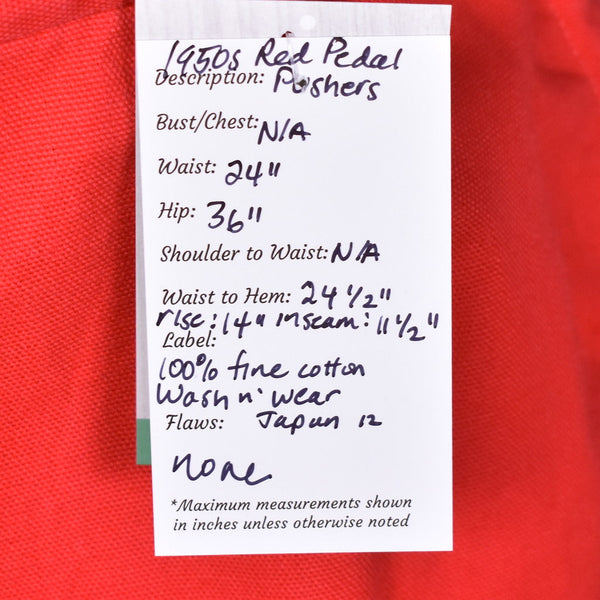 1950s Vintage Red Pedal Pusher Pants Cats Like Us