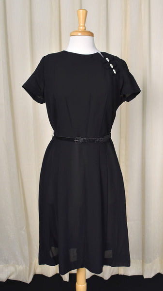 1950s Vintage Rhinestone Bow Black Dress Cats Like Us