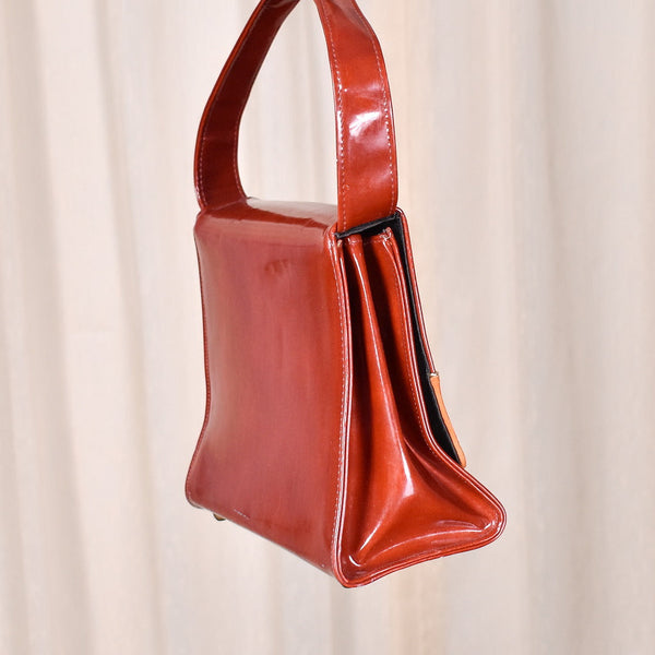 1950s Vintage Rust Patent Handbag Cats Like Us