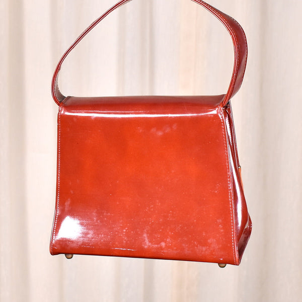 1950s Vintage Rust Patent Handbag Cats Like Us