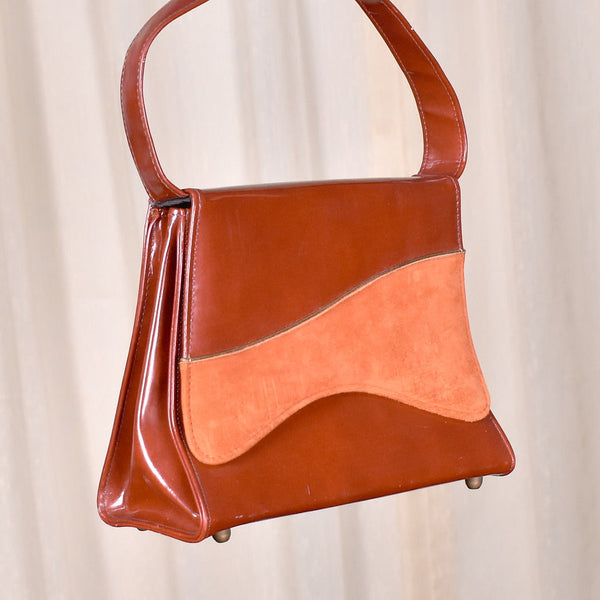 1950s Vintage Rust Patent Handbag Cats Like Us