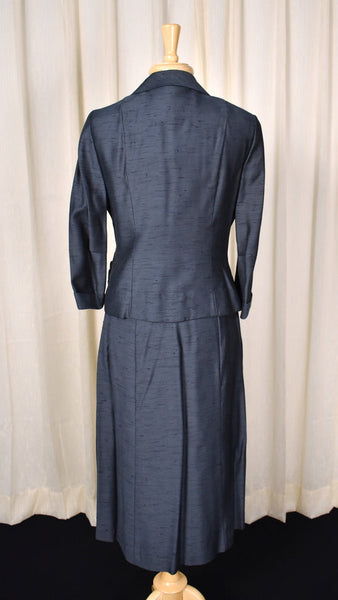1950s Vintage Silk Navy Skirt Suit Cats Like Us