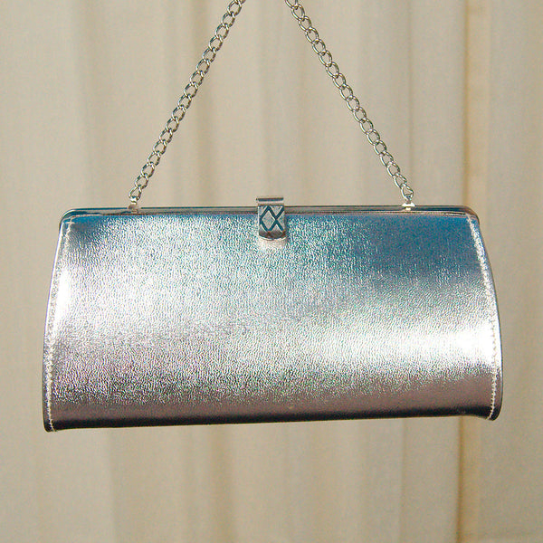 1950s Vintage Silver Clutch Handbag Cats Like Us