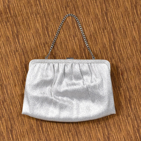 1950s Vintage Silver Lame Button Handbag Cats Like Us