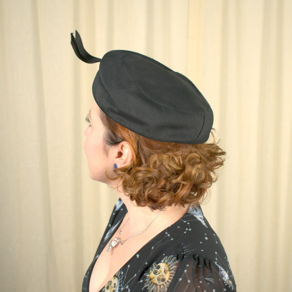 1950s Vintage Simple Black Beret Hat Cats Like Us