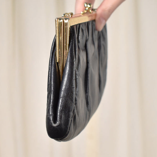 1950s Vintage Small Black Leather Purse Cats Like Us