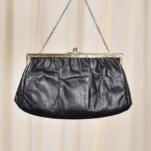 1950s Vintage Small Black Leather Purse Cats Like Us