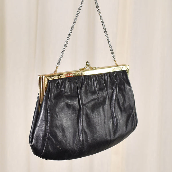 1950s Vintage Small Black Leather Purse Cats Like Us