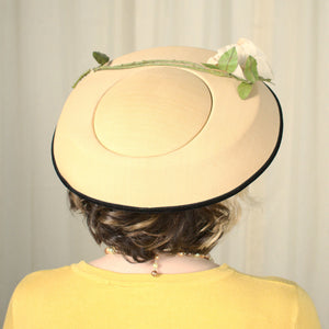 1950s Vintage Straw Bouffant Rose Hat Cats Like Us