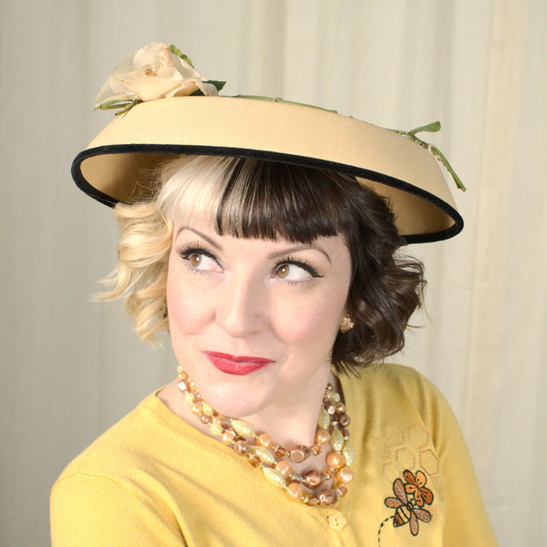 1950s Vintage Straw Bouffant Rose Hat Cats Like Us