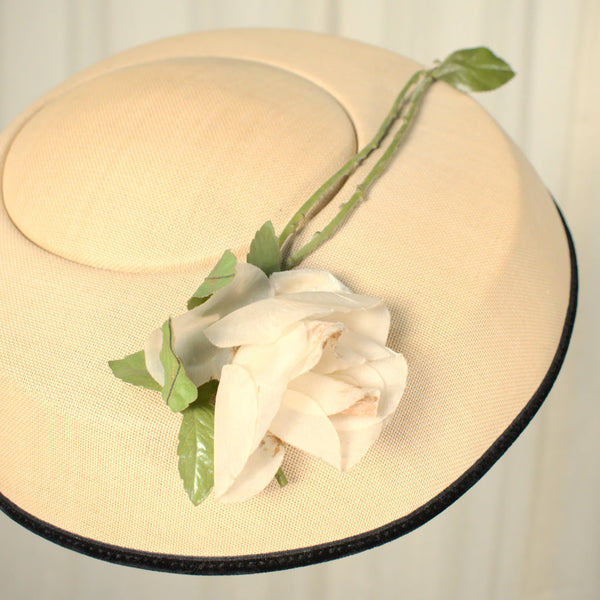 1950s Vintage Straw Bouffant Rose Hat Cats Like Us
