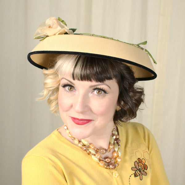 1950s Vintage Straw Bouffant Rose Hat Cats Like Us