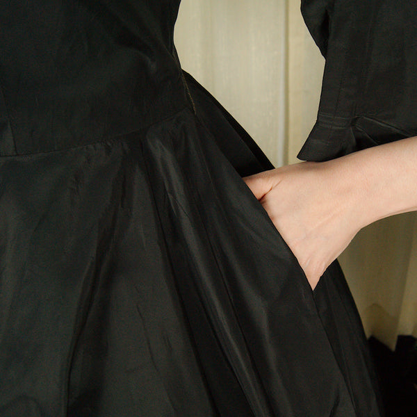 1950s Vintage Taffeta Velvet Dress Cats Like Us
