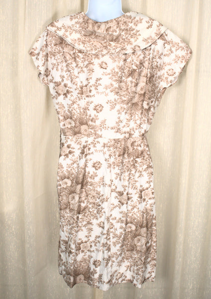 1950s Vintage Tan Roses Wiggle Dress Cats Like Us