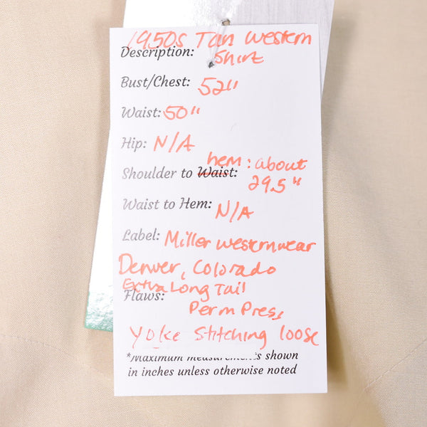 1950s Vintage Tan Western Shirt Cats Like Us