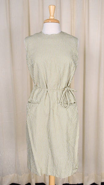 1950s Vintage Tan & White Stripe Dress Cats Like Us