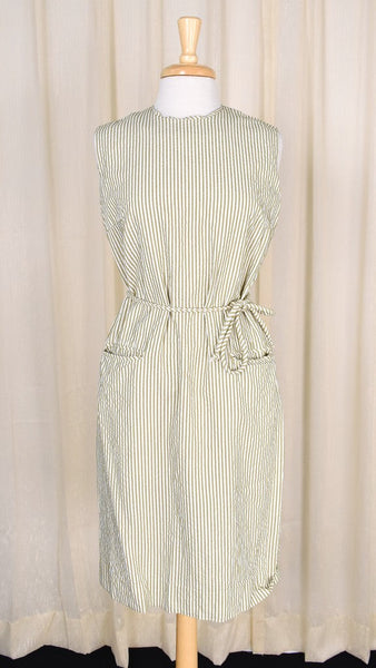 1950s Vintage Tan & White Stripe Dress Cats Like Us