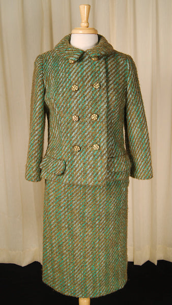 1950s Vintage Turq Boucle Skirt Suit Cats Like Us