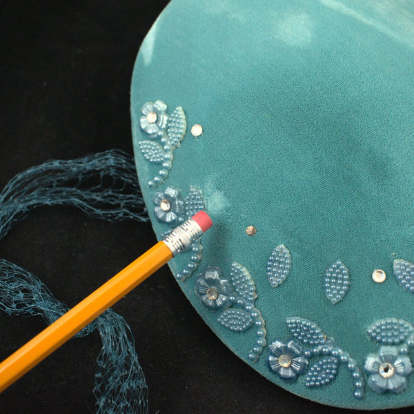 1950s Vintage Turquoise Rhinestone Hat Cats Like Us
