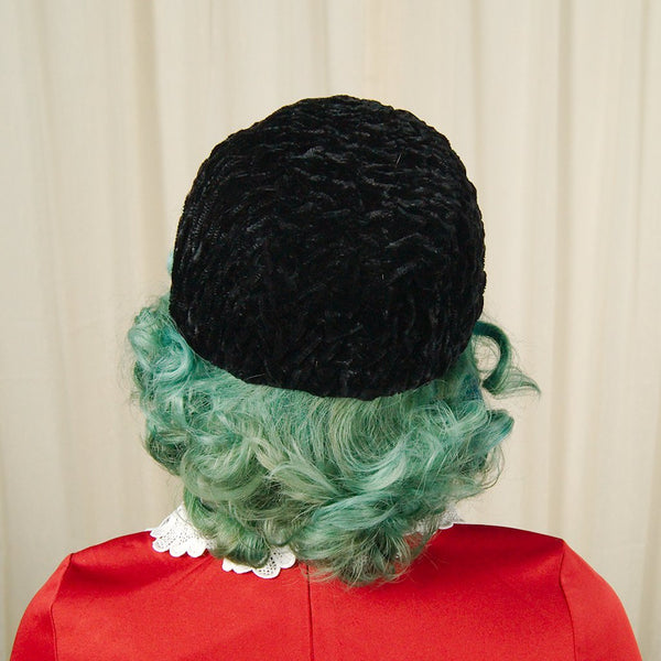 1950s Vintage Velvet Beaded Hat Cats Like Us