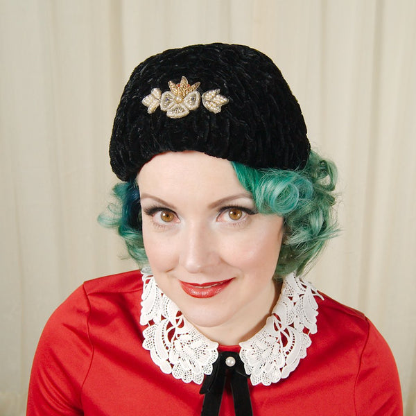 1950s Vintage Velvet Beaded Hat Cats Like Us