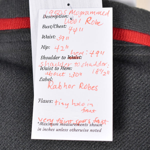 1950s Vintage Wool Monogrammed Robe Cats Like Us