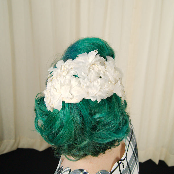 1950s White Floral Crescent Hat Cats Like Us