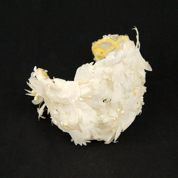 1950s White Floral Crescent Hat Cats Like Us