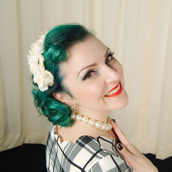 1950s White Floral Crescent Hat Cats Like Us