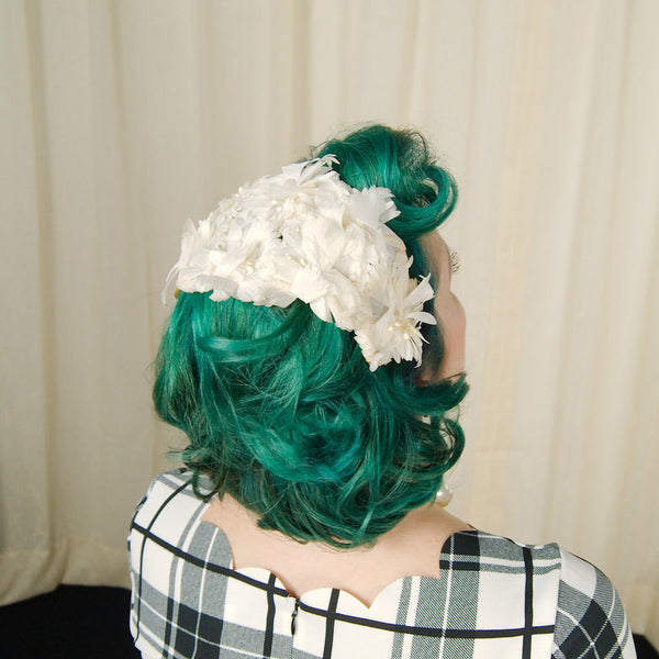 1950s White Floral Crescent Hat Cats Like Us