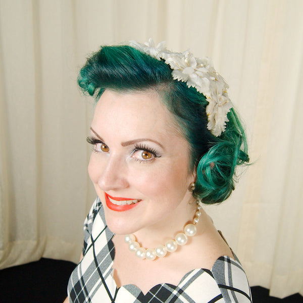 1950s White Floral Crescent Hat Cats Like Us