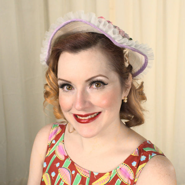 1950s White & Pink Flower Hat Cats Like Us