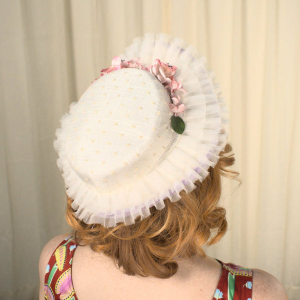 1950s White & Pink Flower Hat Cats Like Us