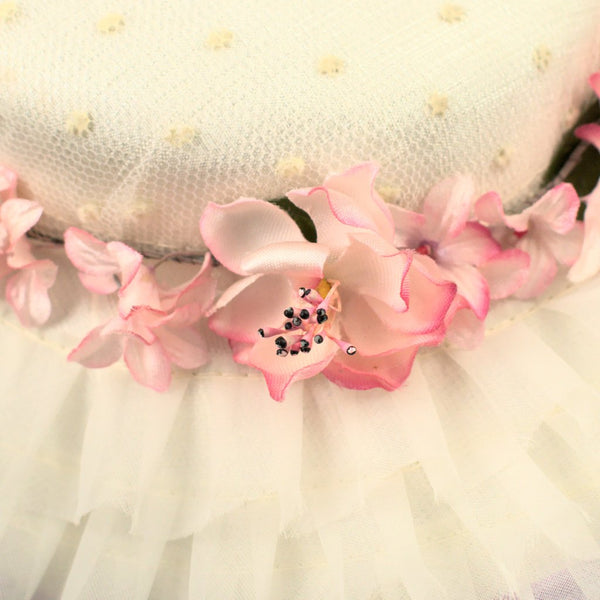 1950s White & Pink Flower Hat Cats Like Us