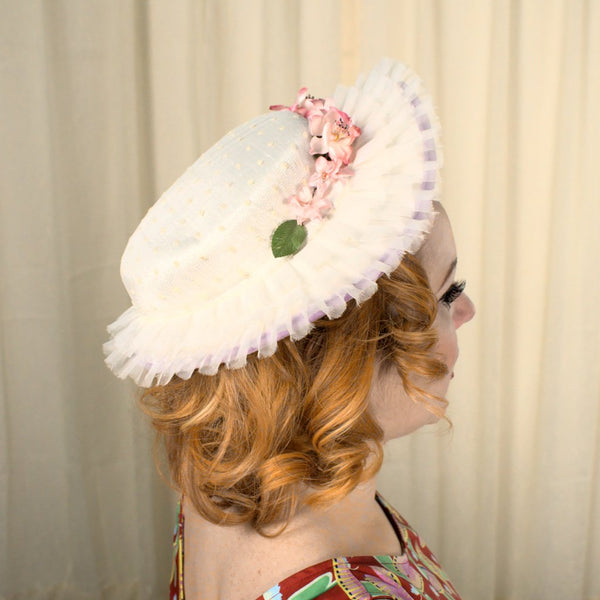 1950s White & Pink Flower Hat Cats Like Us